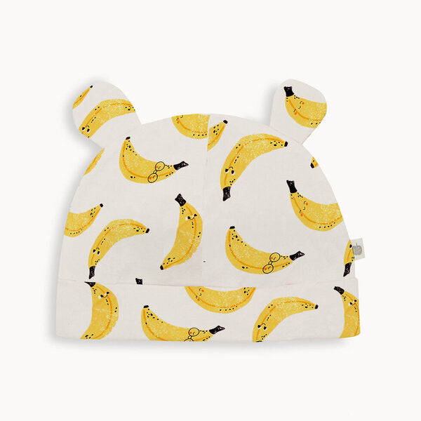 Organic Baby 3pce Gift Set with Blanket, Hat and Teething Toy,  Banana Print, by bonniemob