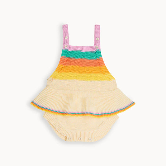 Organic Baby Knitted Bubble Frill Romper, Rainbow Stripe, by bonniemob